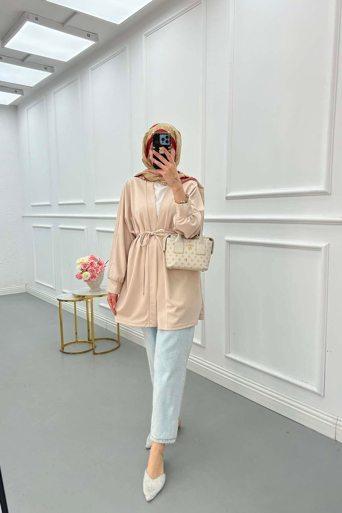 Sare Fashion Belted Kimono Stone