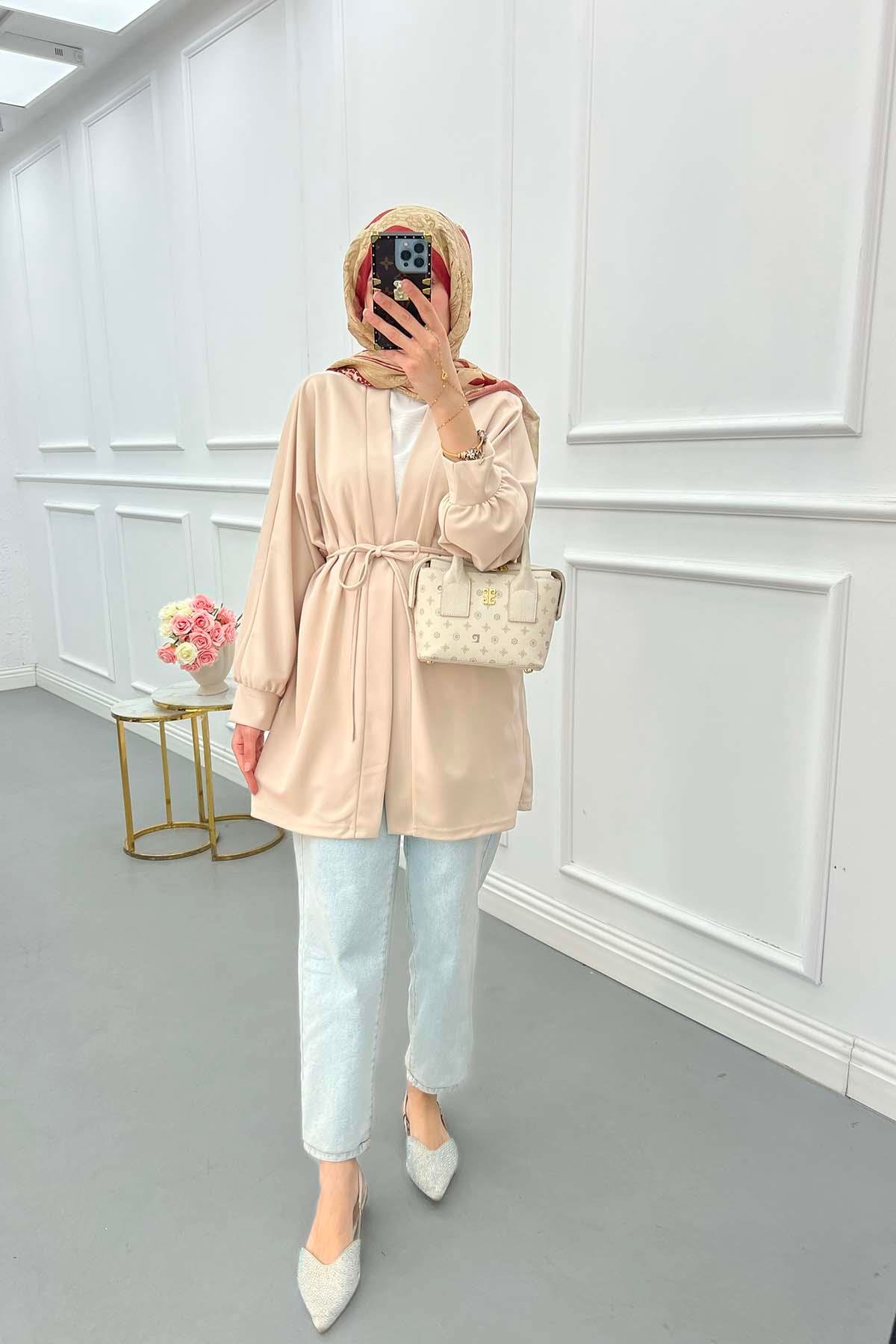Sare Fashion Belted Kimono Stone