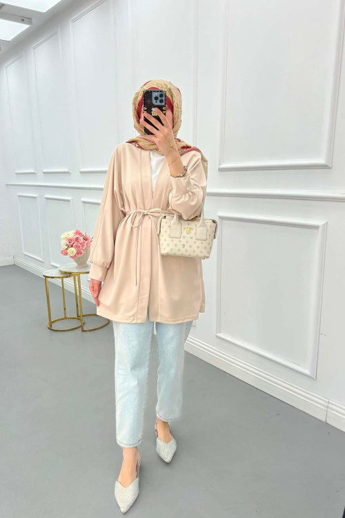 Sare Fashion Belted Kimono Stone