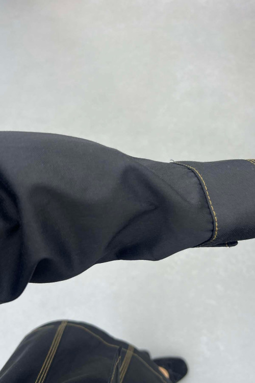 Sare Fashion Belted Denim Jacket Black Sare Fashion Belted Denim Jacket Black