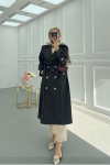 Sare Fashion Belted Shoulder Detailed Trench Coat Black