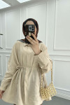 Sare Fashion Belted Tencel Shirt Beige