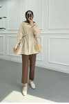 Sare Fashion Belted Tencel Shirt Beige
