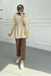 Sare Fashion Belted Tencel Shirt Beige