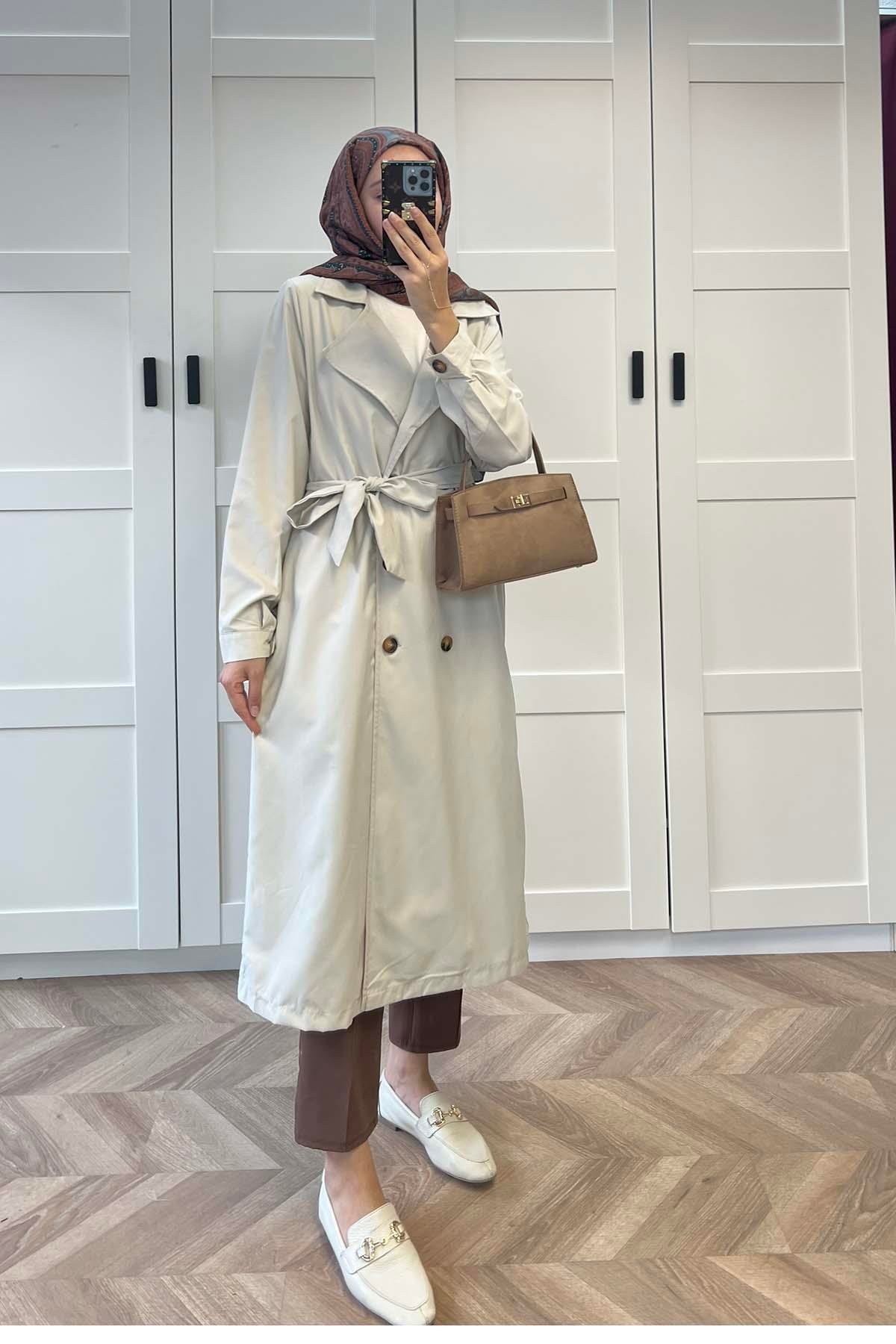 Sare Fashion Belted Trench Coat Beige