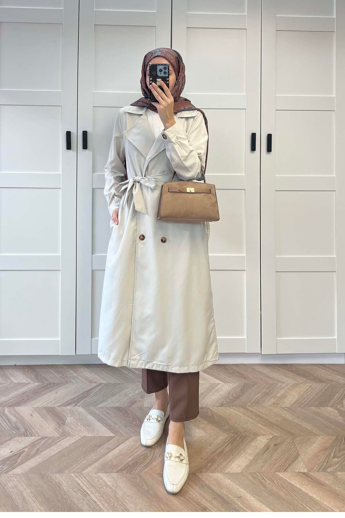 Sare Fashion Belted Trench Coat Beige