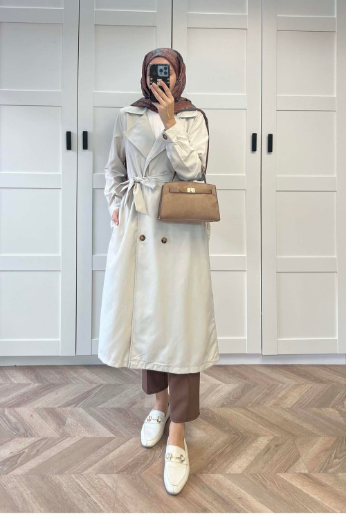 Sare Fashion Belted Trench Coat Beige