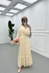 Sare Fashion Belted Tulle Dress Beige