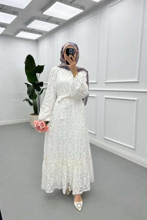 Sare Fashion Belted Tulle Dress White