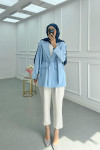 Sare Fashion Belted Viral Jacket Blue