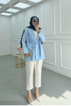 Sare Fashion Belted Viral Jacket Blue