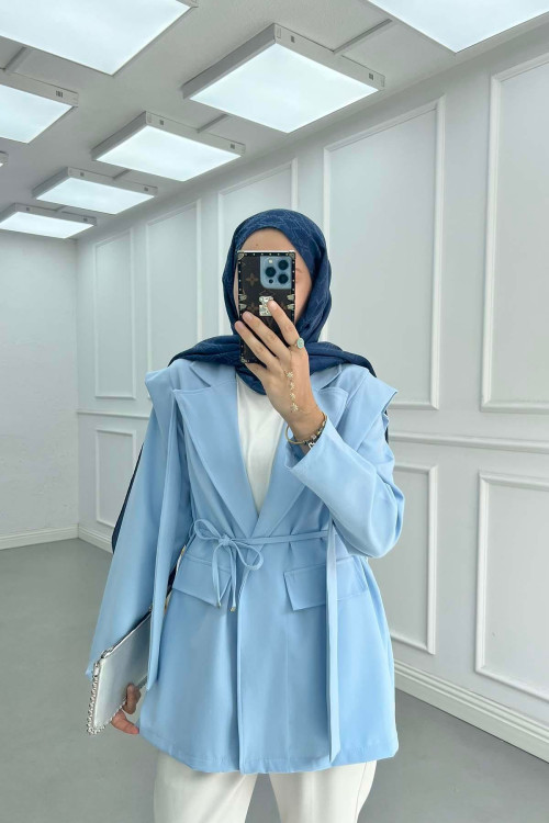 Sare Fashion Belted Viral Jacket Blue