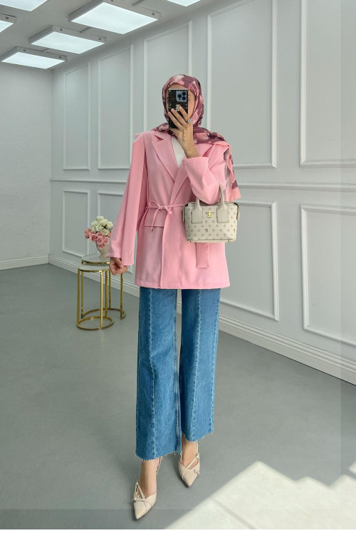 Sare Fashion Belted Viral Jacket Pink