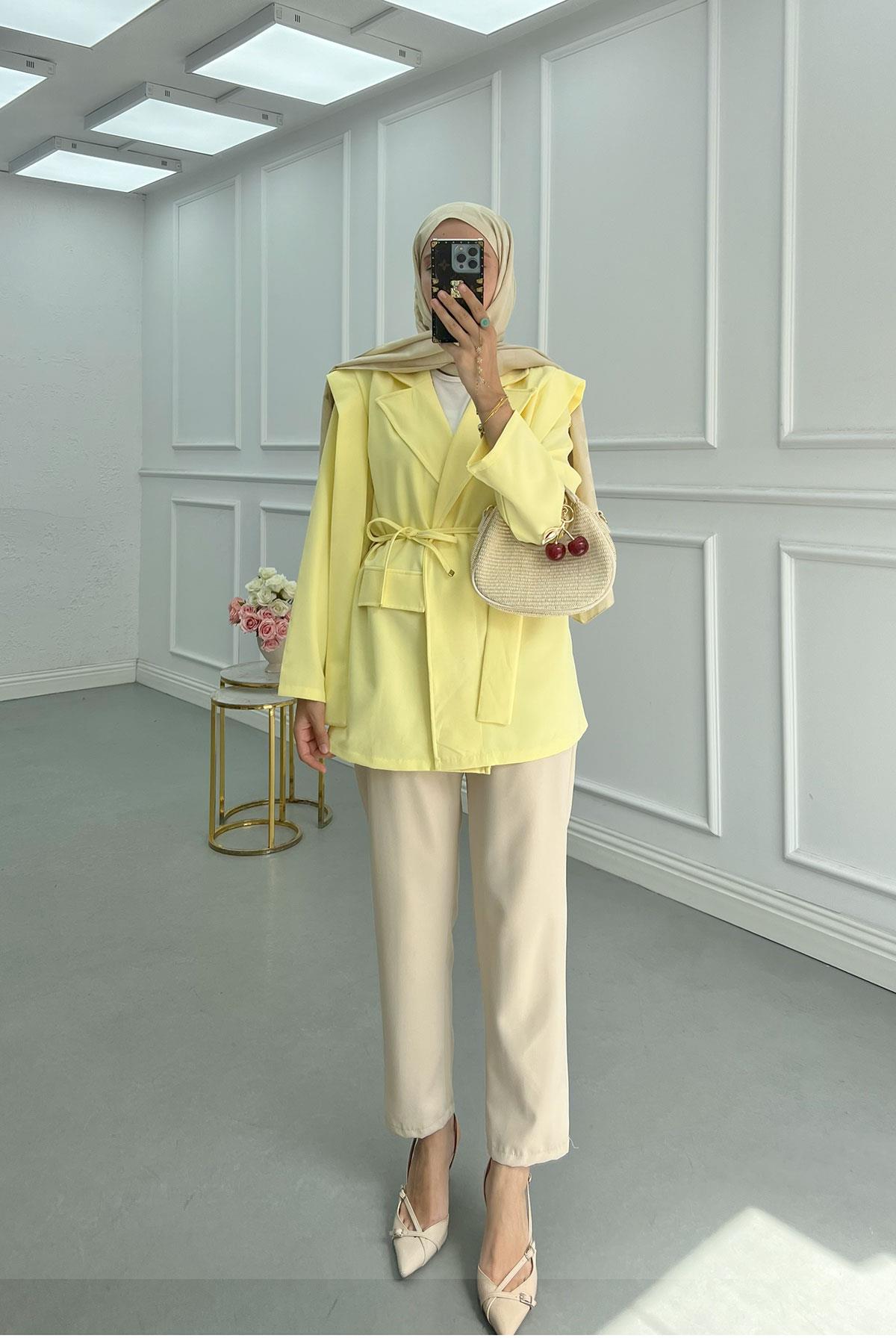 Sare Fashion Belted Viral Jacket Yellow
