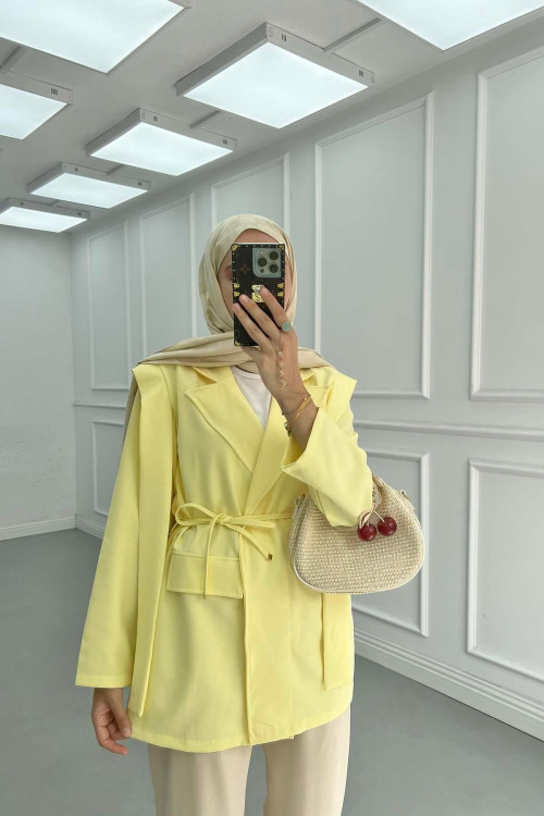 Sare Fashion Belted Viral Jacket Yellow