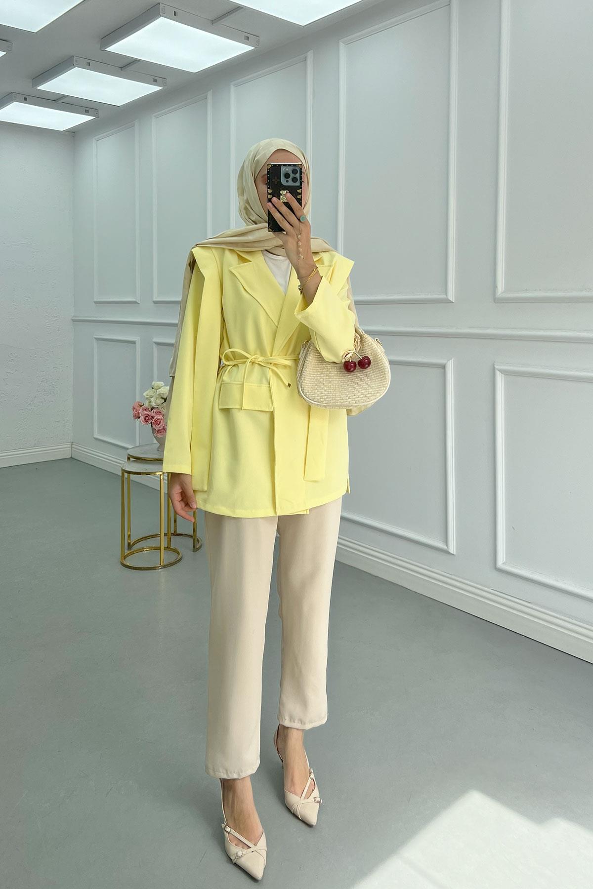 Sare Fashion Belted Viral Jacket Yellow