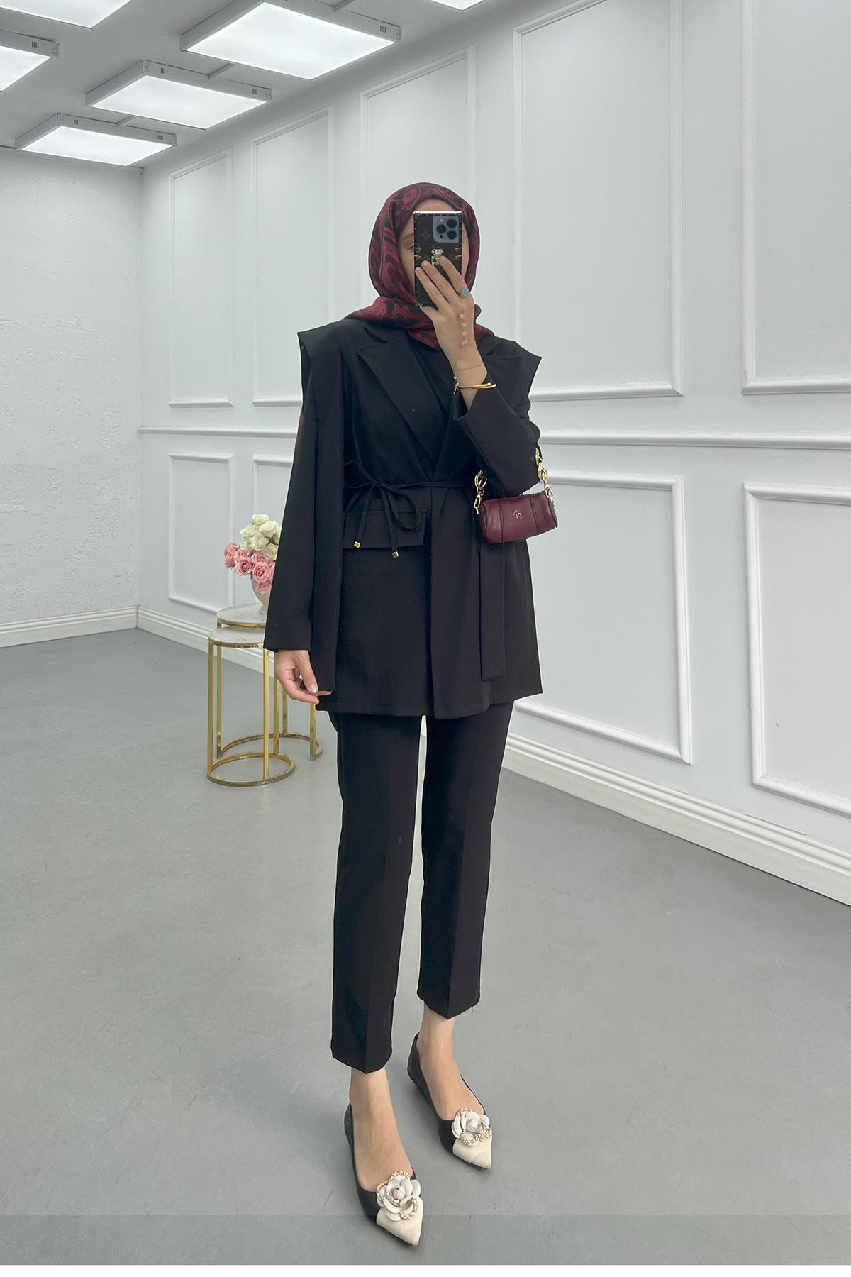 Sare Fashion Belted Viral Jacket Black