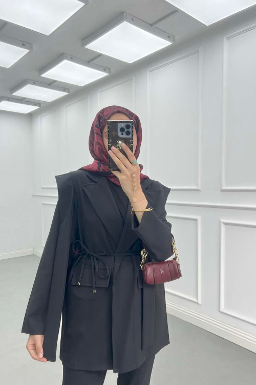 Sare Fashion Belted Viral Jacket Black