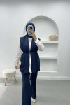 Belted Vest Set Navy Blue