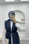 Belted Vest Set Navy Blue