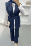 Belted Vest Set Navy Blue