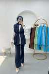 Belted Vest Set Navy Blue