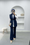 Belted Vest Set Navy Blue