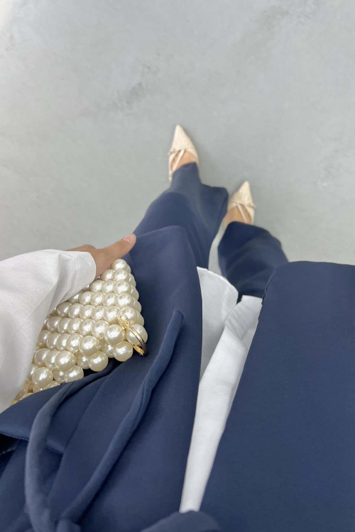 Belted Vest Set Navy Blue