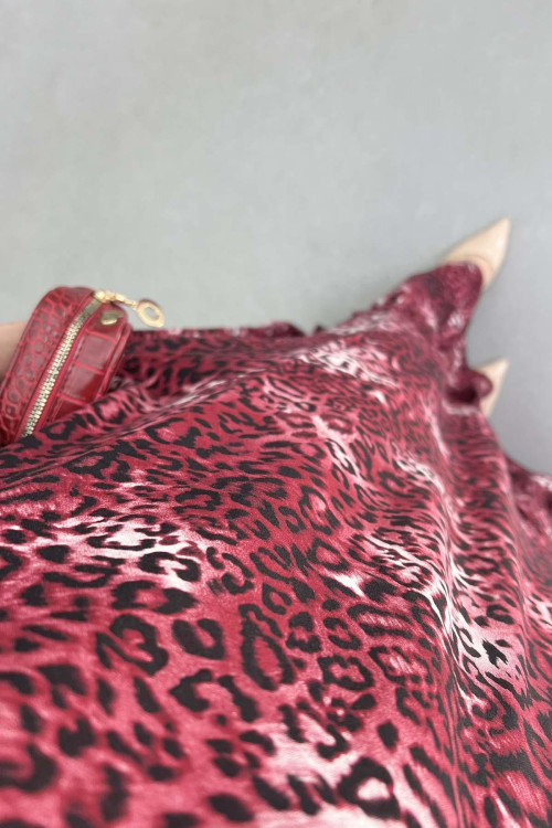 Sare Fashion Leopard Print Viscose Dress Burgundy