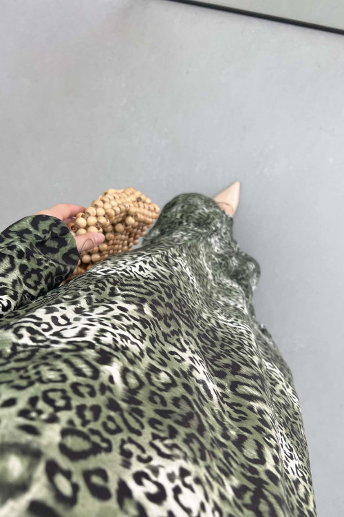Sare Fashion Leopard Print Viscose Dress Green