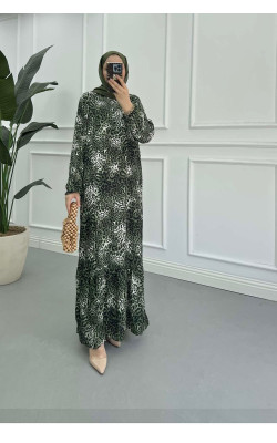 Sare Fashion Leopard Print Viscose Dress Green