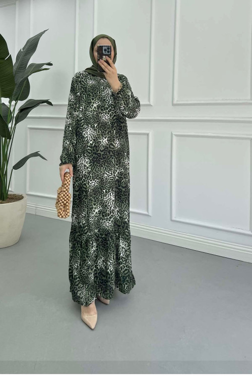 Sare Fashion Leopard Print Viscose Dress Green