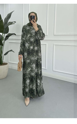 Sare Fashion Leopard Print Viscose Dress Green