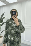 Sare Fashion Leopard Print Viscose Dress Green