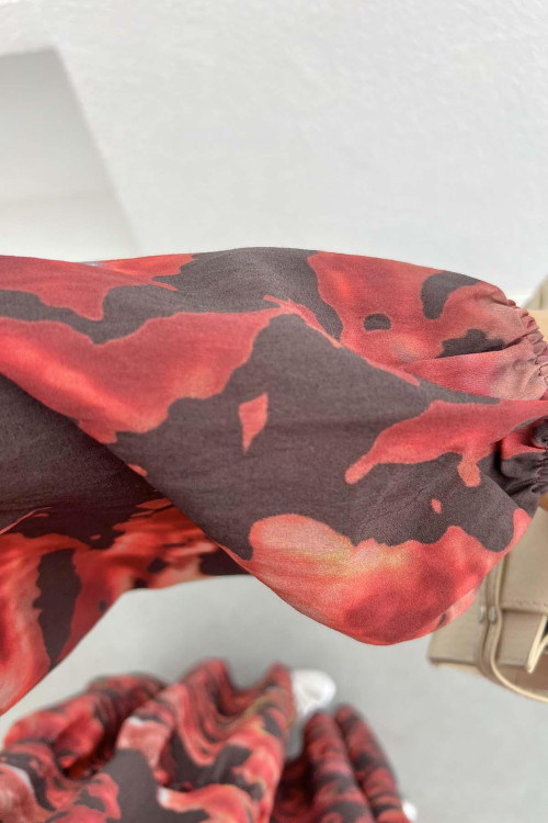 Mango Fabric Patterned Dress Burgundy