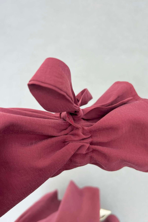 Sare Fashion Cuff Detailed Baby Collar Belted Dress Burgundy Sare Fashion Cuff Detailed Baby Collar Belted Dress Burgundy