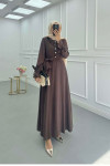 Sare Fashion Cuff Detailed Baby Collar Belted Dress Brown Sare Fashion Cuff Detailed Baby Collar Belted Dress Brown