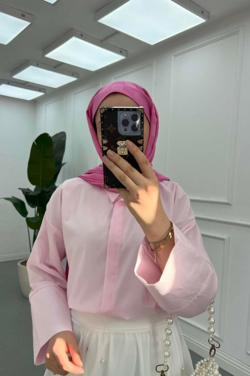 Sare Fashion Crop Shirt with Cuff Detail in Pink Sare Fashion Crop Shirt with Cuff Detail in Pink