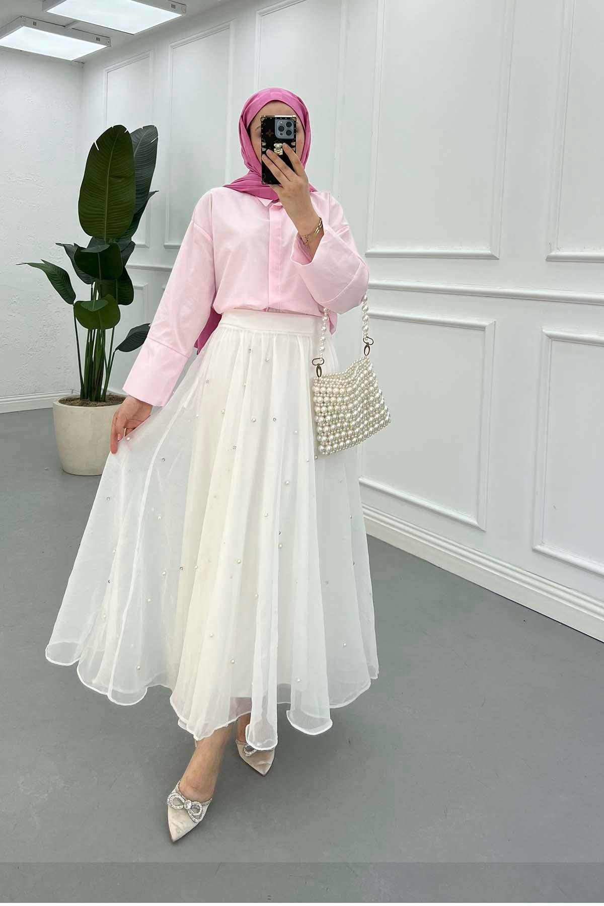 Sare Fashion Crop Shirt with Cuff Detail in Pink