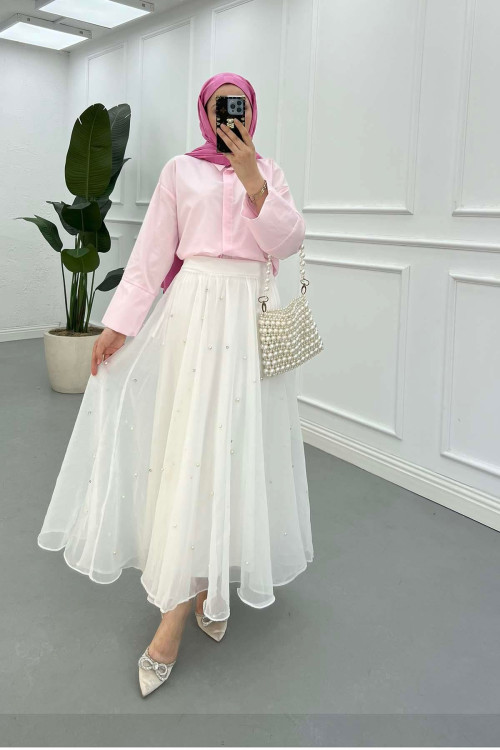 Sare Fashion Crop Shirt with Cuff Detail in Pink Sare Fashion Crop Shirt with Cuff Detail in Pink