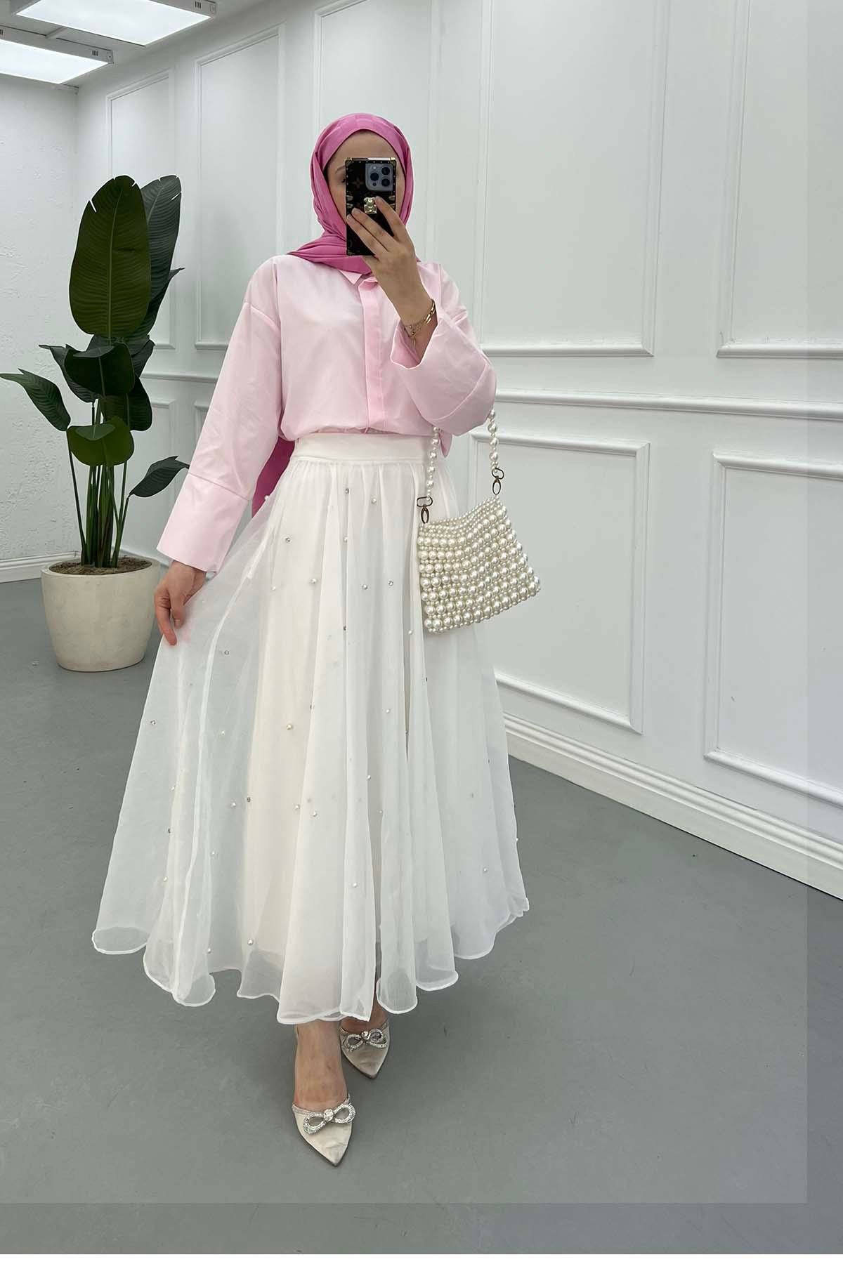 Sare Fashion Crop Shirt with Cuff Detail in Pink Sare Fashion Crop Shirt with Cuff Detail in Pink