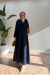 Sare Fashion Minimalist Denim Suit with Gold Buttons, Dark Blue