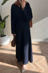 Sare Fashion Minimalist Denim Suit with Gold Buttons, Dark Blue