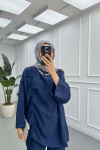 Sare Fashion Muslin Vintage Casual Suit Navy Blue