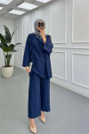 Sare Fashion Muslin Vintage Casual Suit Navy Blue