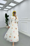 Sare Fashion Embroidered Detailed Lined Tulle Dress Pink