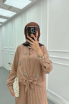 Sare Fashion Embroidered Detailed Tied Shirt Set Camel