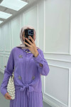 Sare Fashion Embroidered Detailed Tied Shirt Set Lilac