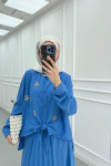 Sare Fashion Embroidered Detailed Tied Shirt Set Blue