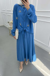 Sare Fashion Embroidered Detailed Tied Shirt Set Blue